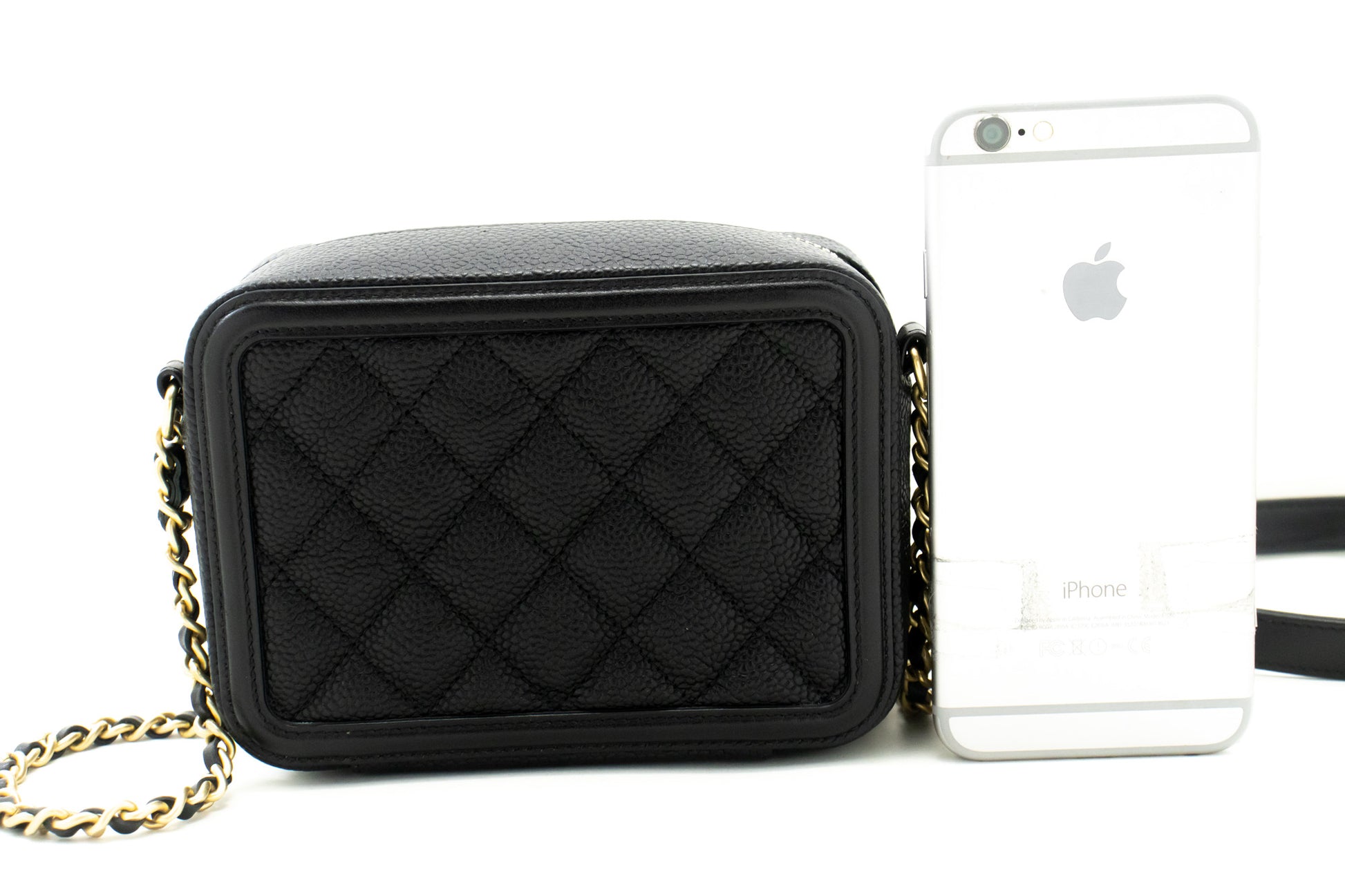 CHANEL Micro Caviar Grained Calfskin Chain Shoulder Bag Black Zip L82 hannari-shop