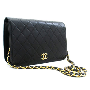 CHANEL Full Flap Chain Shoulder Bag Clutch Black Quilted Lambskin m06 hannari-shop