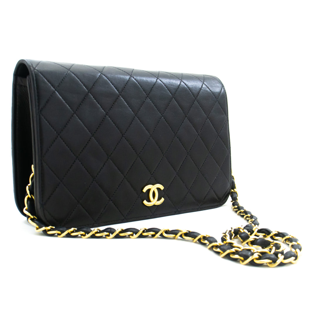 CHANEL Full Flap Chain Shoulder Bag Clutch Black Quilted Lambskin m06 hannari-shop