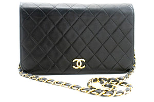 CHANEL Full Flap Chain Shoulder Bag Clutch Black Quilted Lambskin m06 hannari-shop