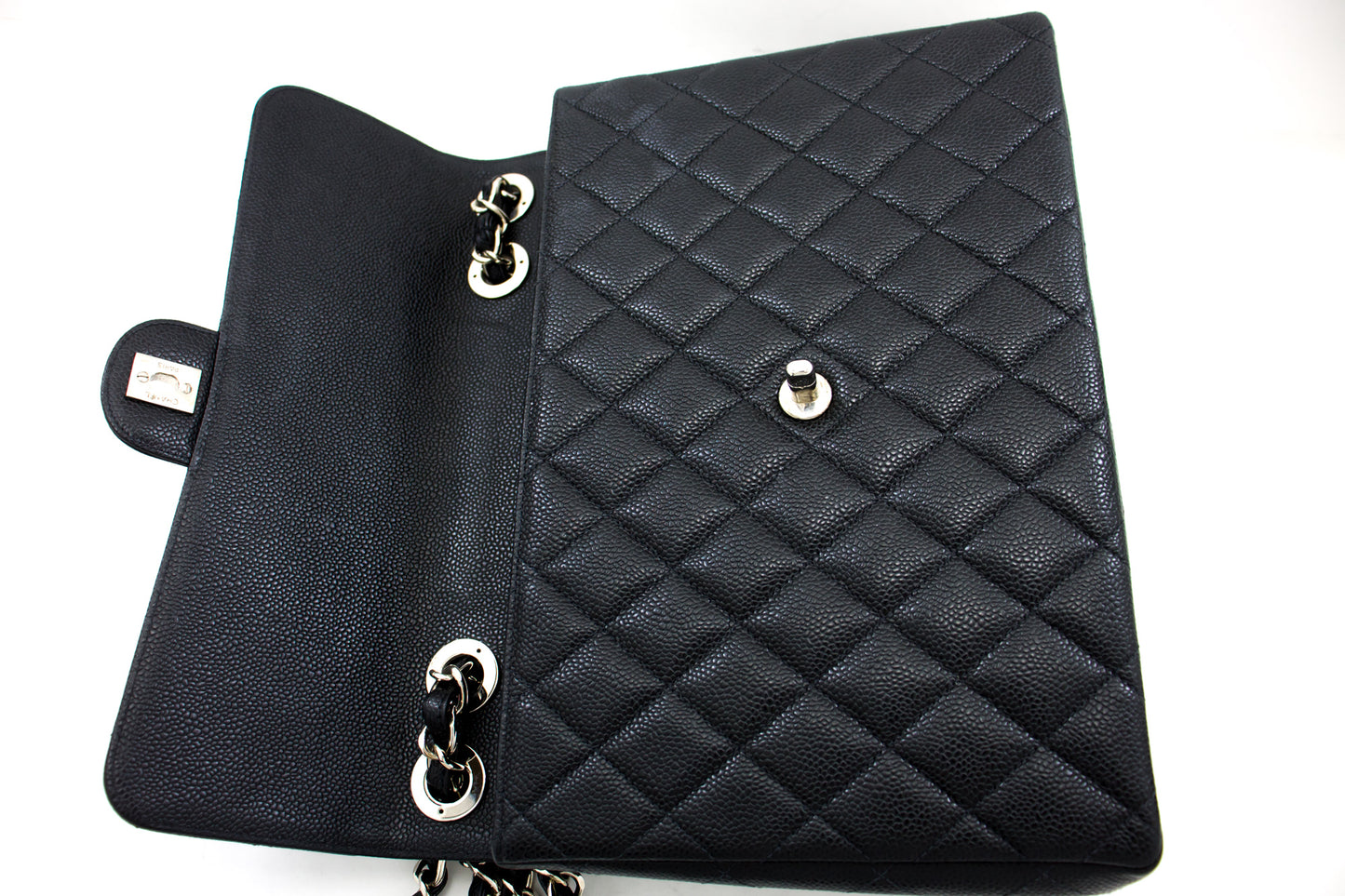 CHANEL Large Classic Handbag Chain Shoulder Bag Flap Black Caviar g66 hannari-shop