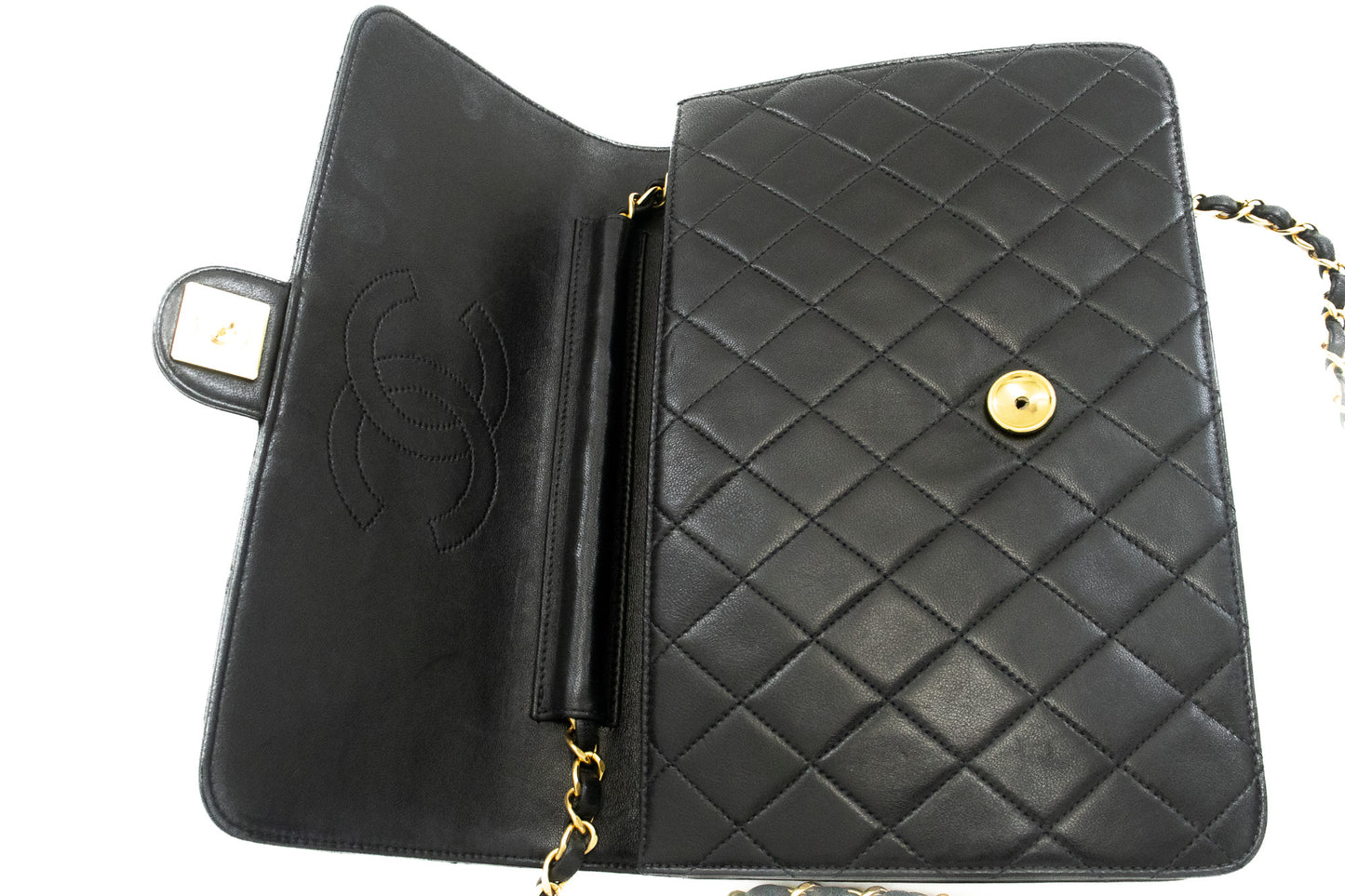 CHANEL Chain Shoulder Bag Clutch Black Quilted Flap Lambskin Purse k13 hannari-shop