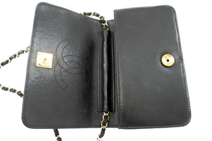CHANEL Full Flap Chain Shoulder Bag Clutch Black Quilted Lambskin j67 hannari-shop