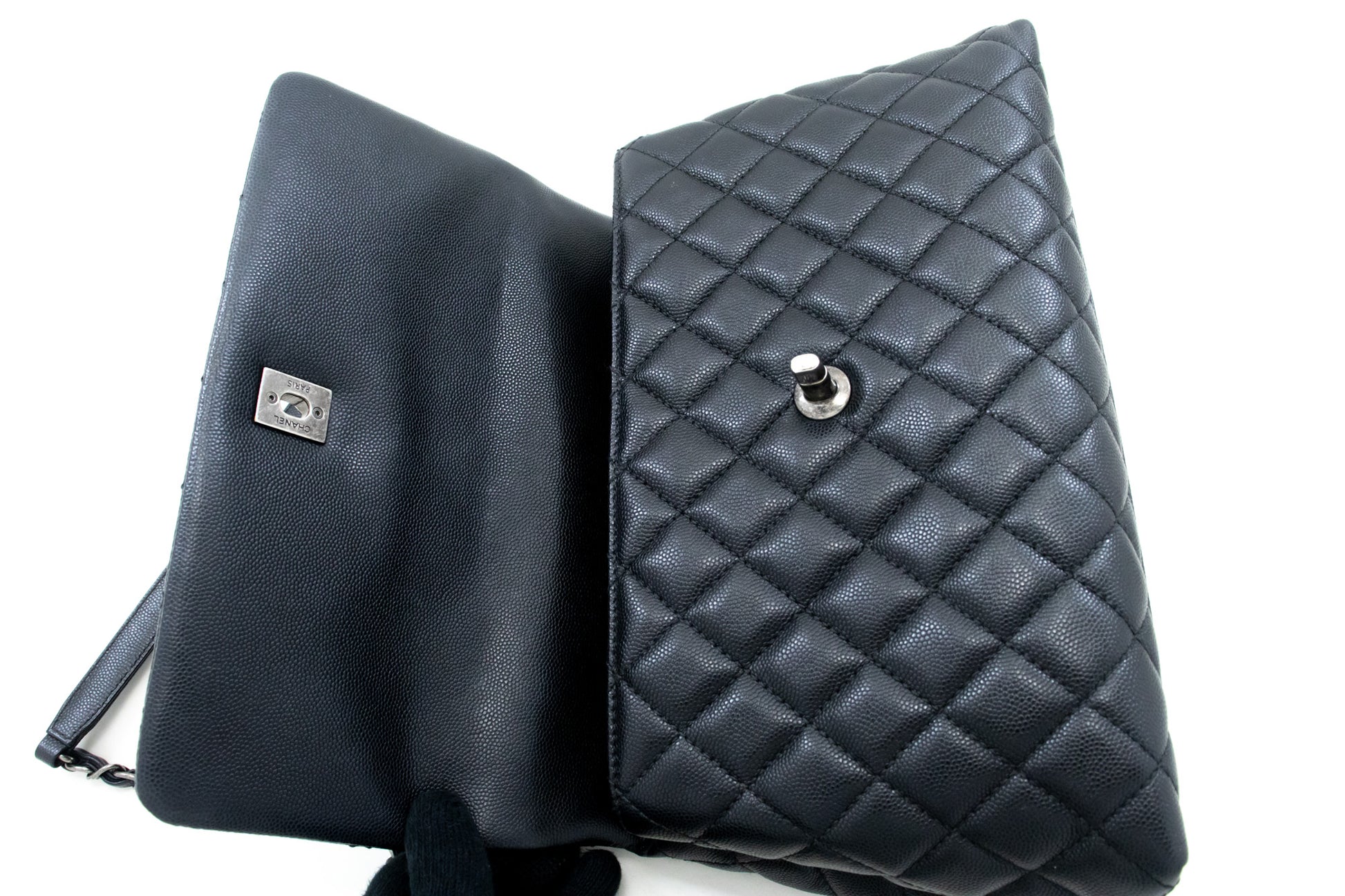 CHANEL 2-Wege-Top-Handle-Tasche Schultertasche Schwarz Caviar-Leder L52 hannari-shop