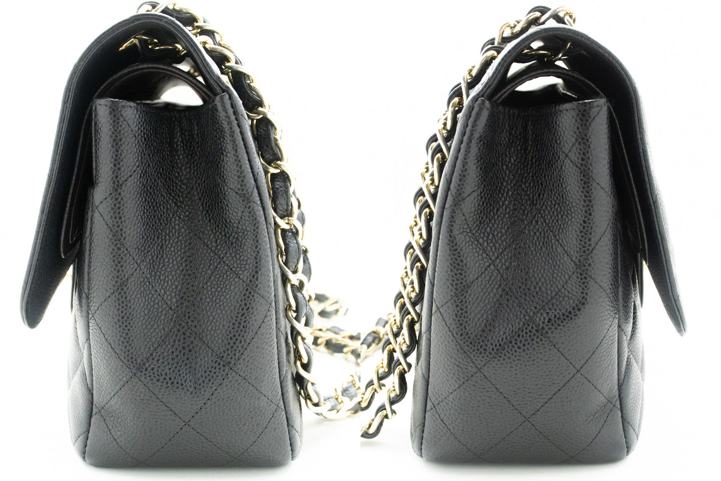 CHANEL Classic Large 11" Chain Schultertasche mit Klappe Schwarz Caviar L66 hannari-shop