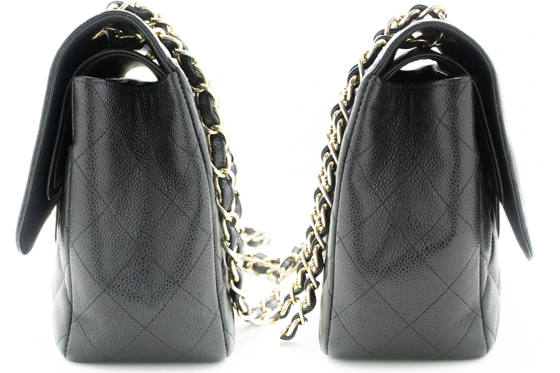 CHANEL Classic Large 11" Chain Schultertasche mit Klappe Schwarz Caviar L66 hannari-shop