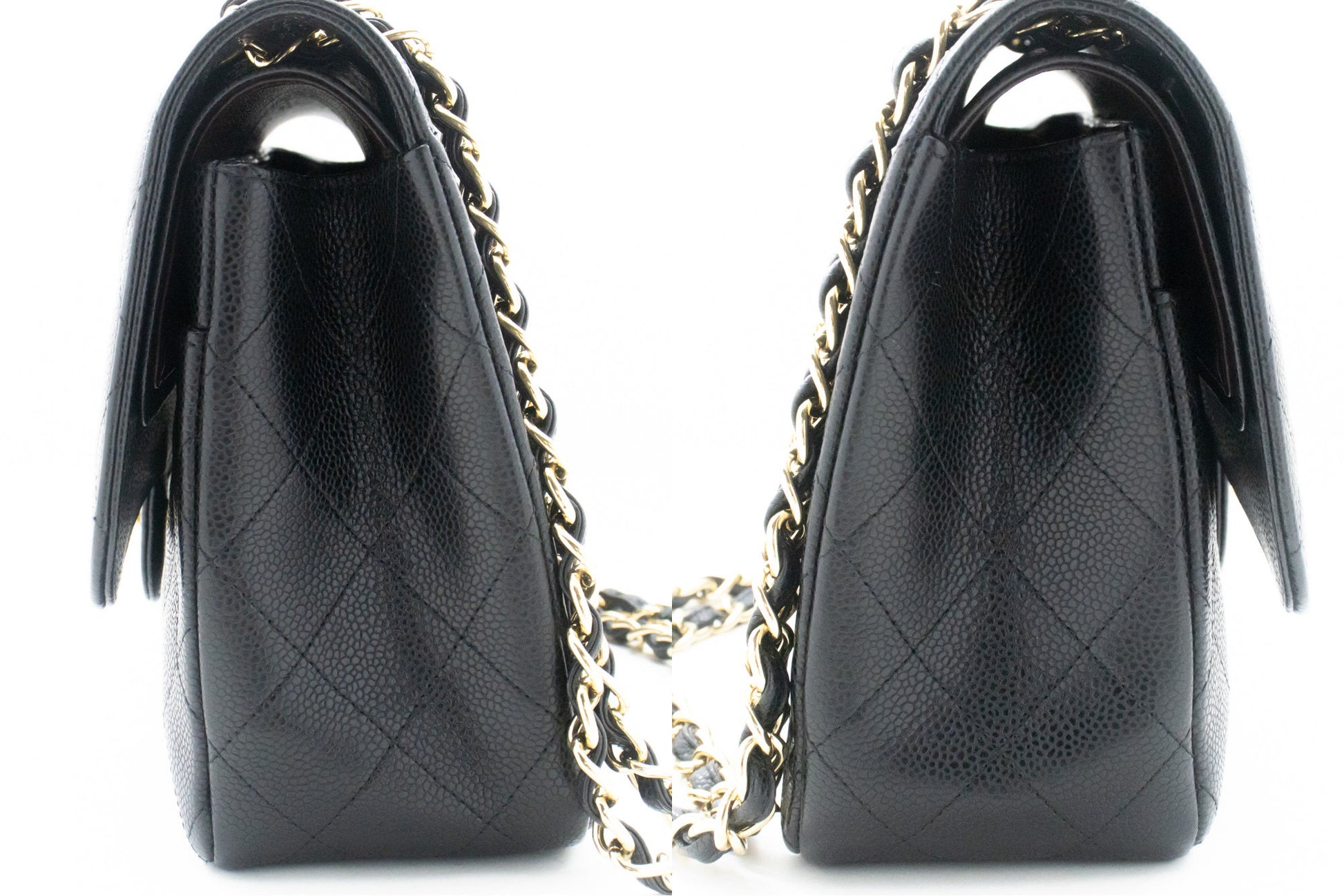 CHANEL Classic Large 11" Grained Calfskin Chain Shoulder Bag Black L65 hannari-shop