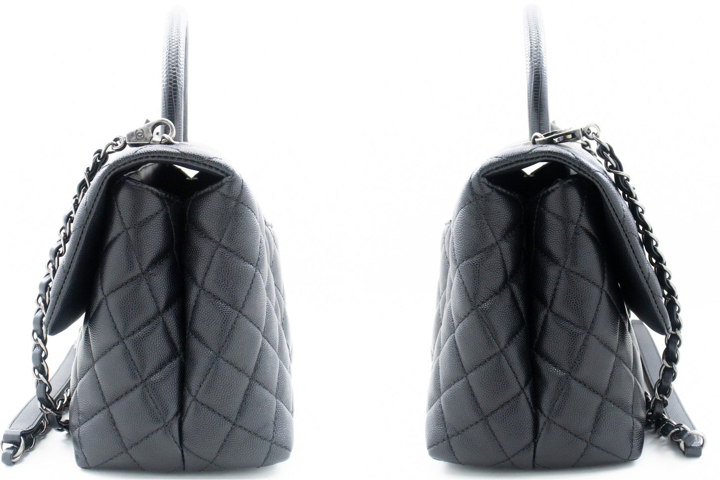 CHANEL 2-Wege-Top-Handle-Tasche Schultertasche Schwarz Caviar-Leder L52 hannari-shop