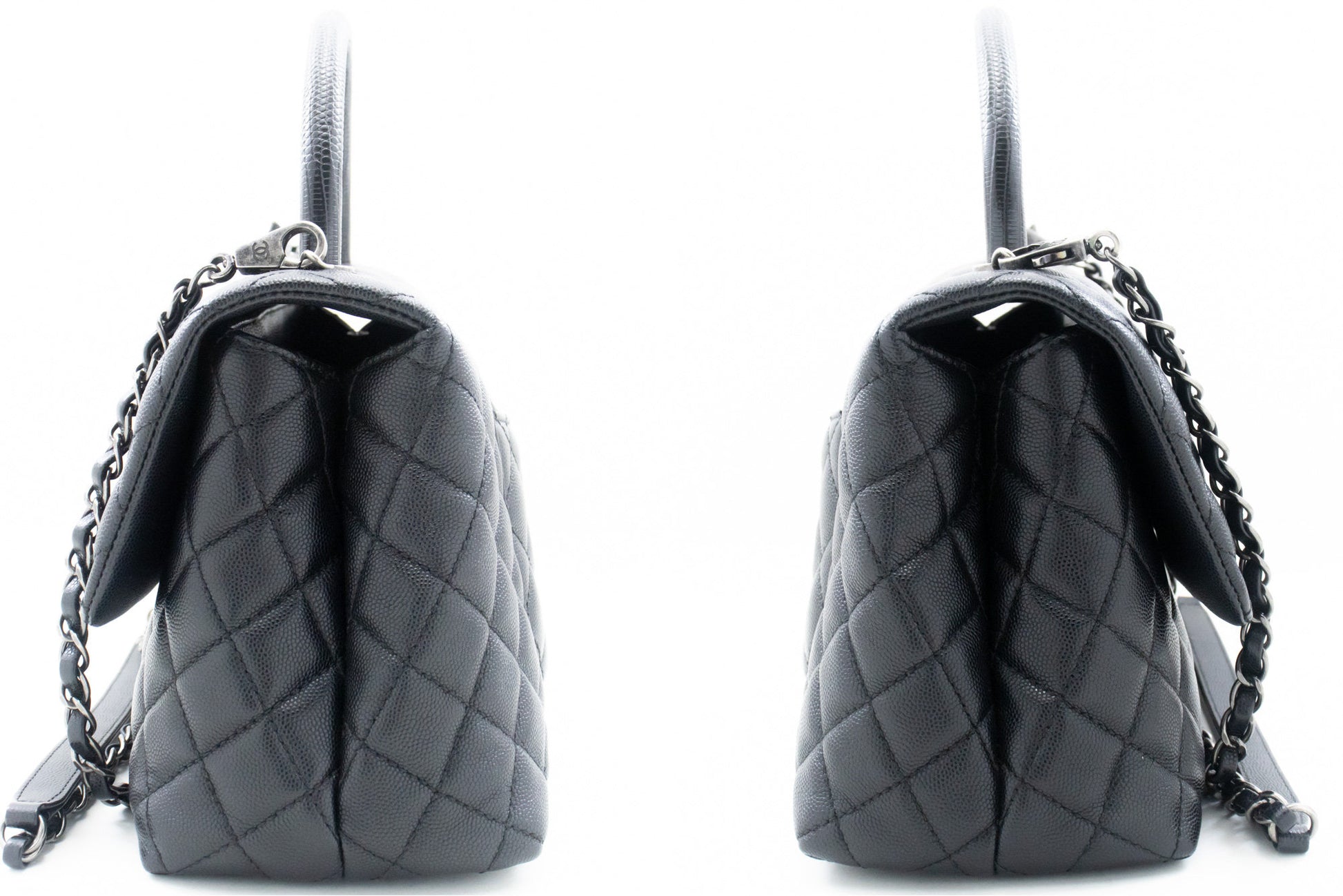 CHANEL 2-Wege-Top-Handle-Tasche Schultertasche Schwarz Caviar-Leder L52 hannari-shop