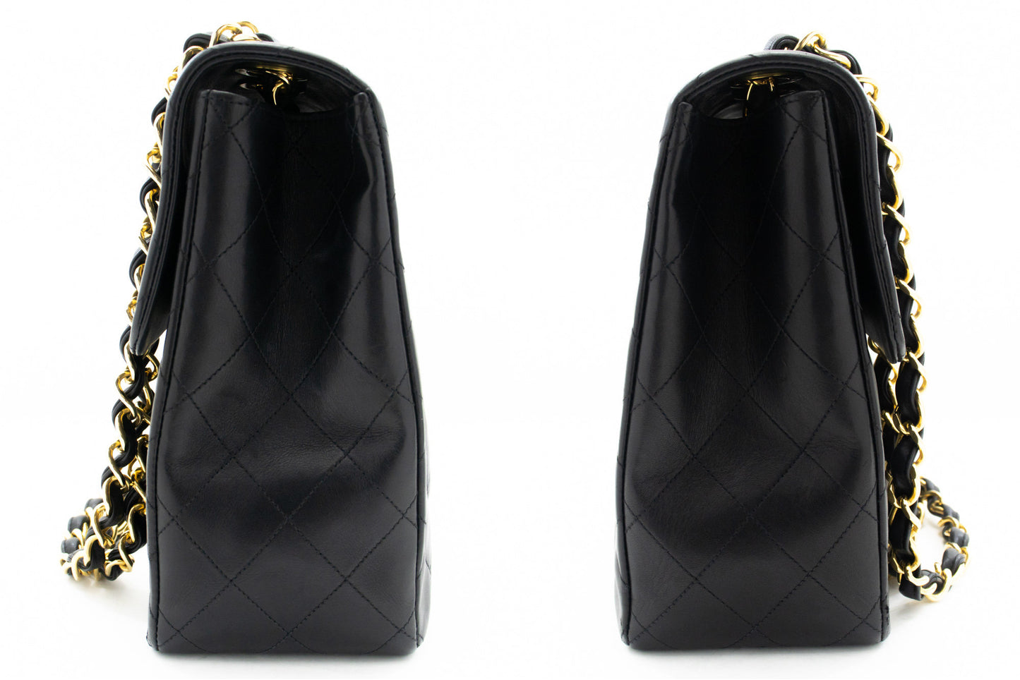 CHANEL Classic Large 13" Flap Chain Schultertasche Schwarz Lammleder j74 hannari-shop