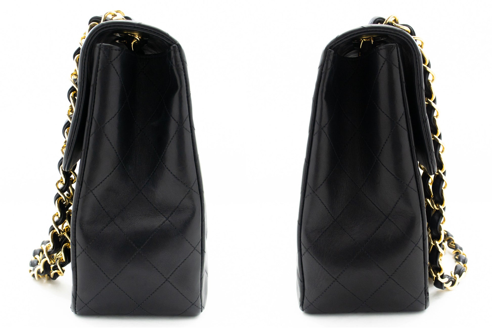 CHANEL Classic Large 13" Flap Chain Schultertasche Schwarz Lammleder j74 hannari-shop