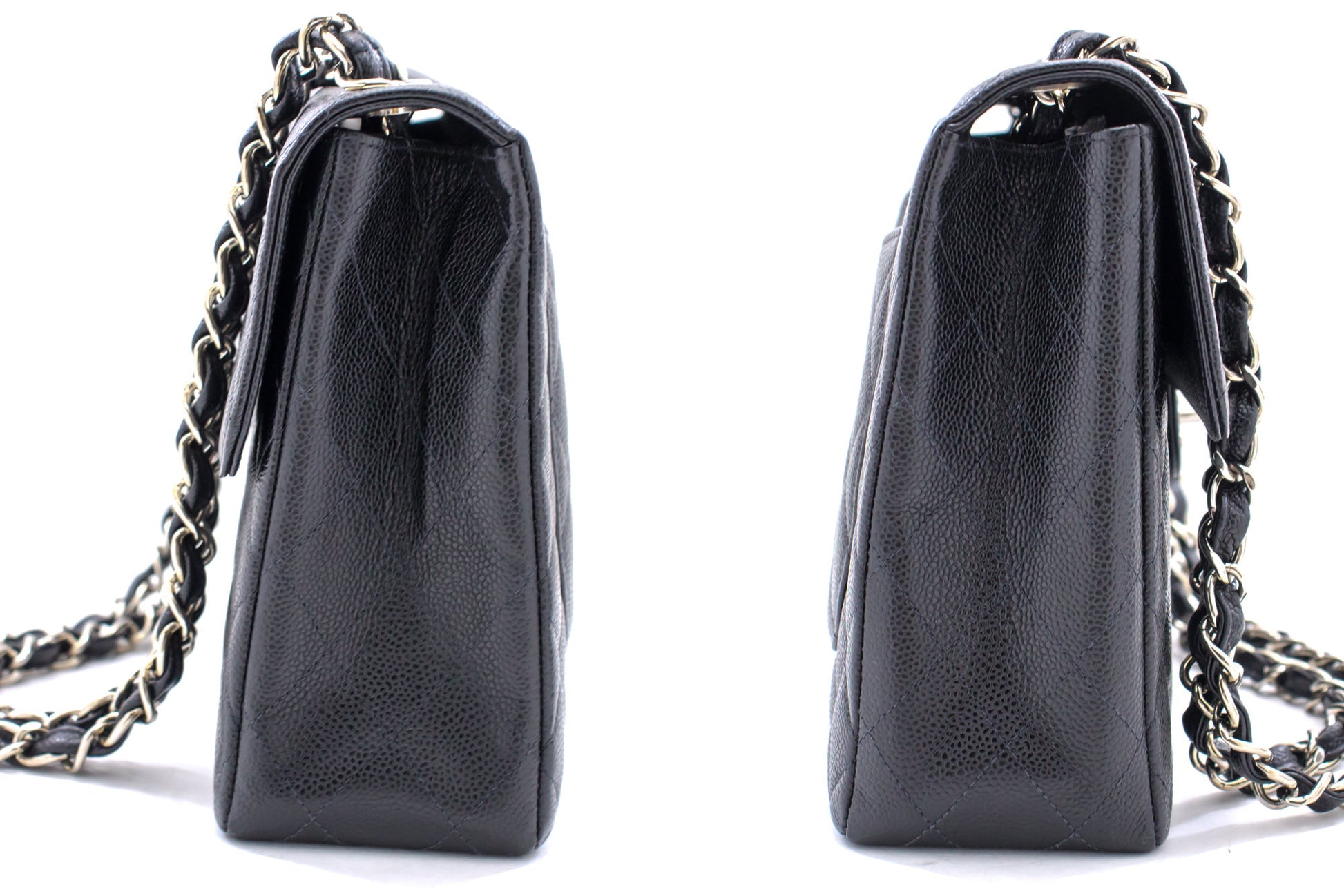 CHANEL Large Classic Handbag Chain Shoulder Bag Flap Black Caviar g66 hannari-shop