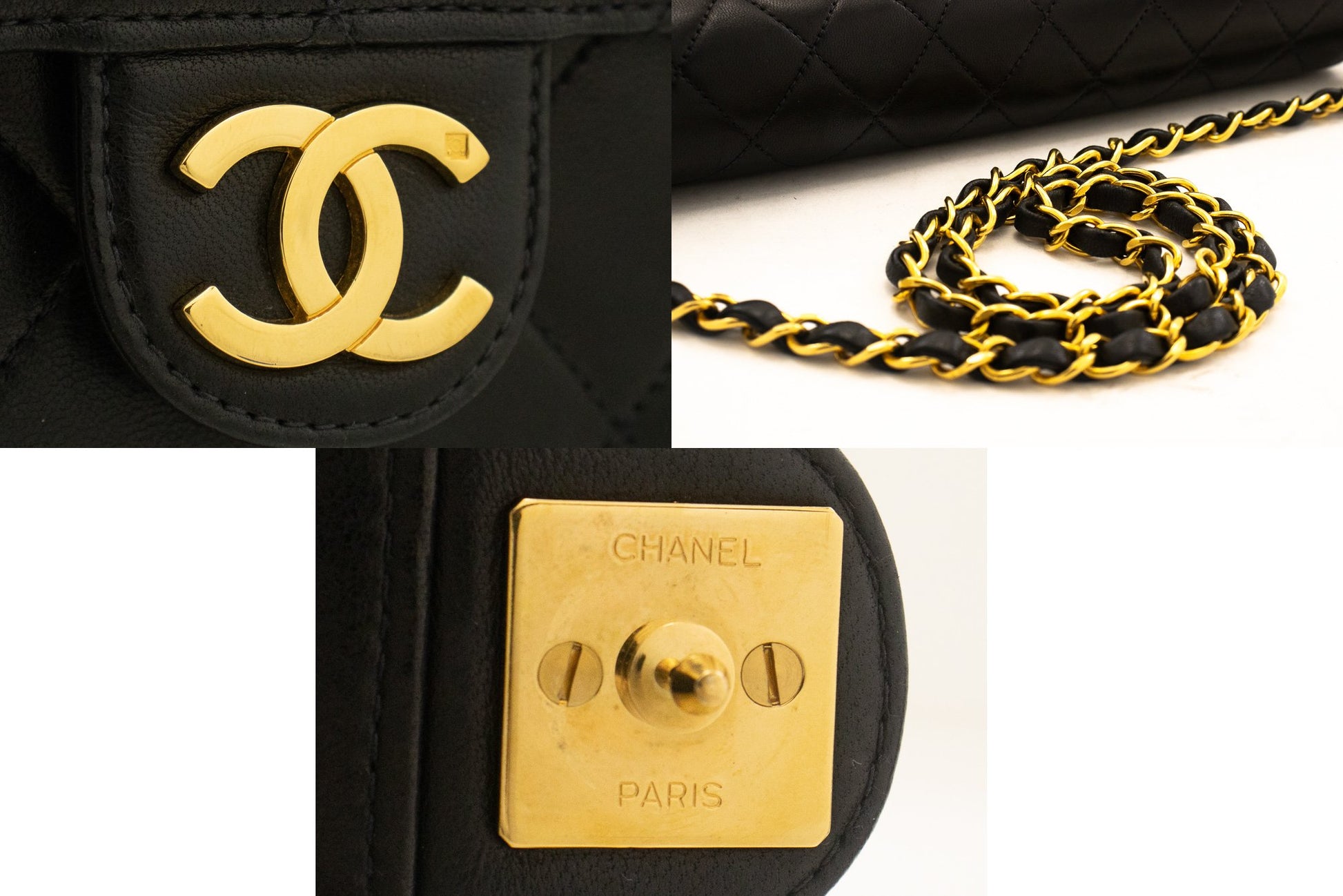 CHANEL Chain Shoulder Bag Clutch Black Quilted Flap Lambskin Purse k13 hannari-shop