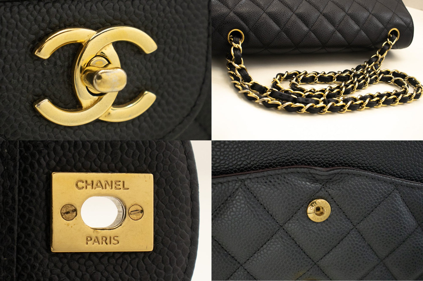 CHANEL Classic Large 11" Chain Schultertasche mit Klappe Schwarz Caviar L66 hannari-shop