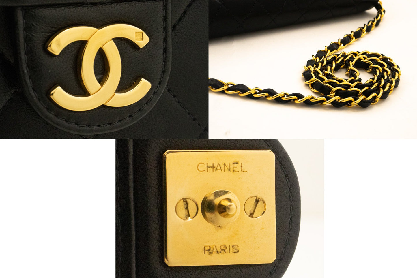 CHANEL Chain Shoulder Bag Clutch Black Quilted Flap Lambskin Purse k11 hannari-shop