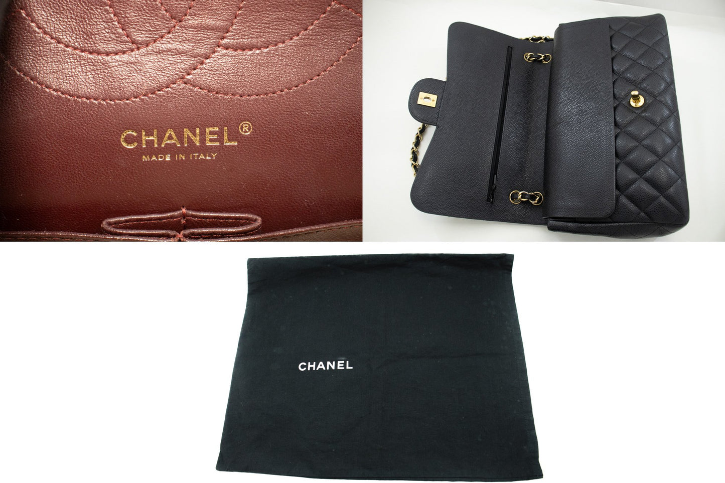 CHANEL Classic Large 11" Chain Schultertasche mit Klappe Schwarz Caviar L66 hannari-shop