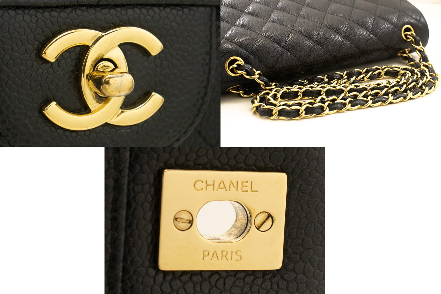 CHANEL Classic Large 11" Grained Calfskin Chain Shoulder Bag Black L65 hannari-shop