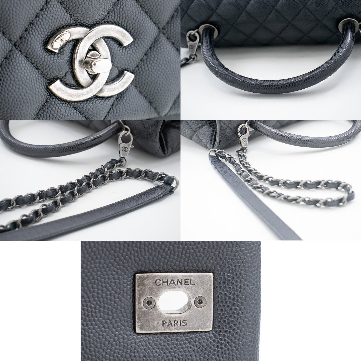 CHANEL 2-Wege-Top-Handle-Tasche Schultertasche Schwarz Caviar-Leder L52 hannari-shop