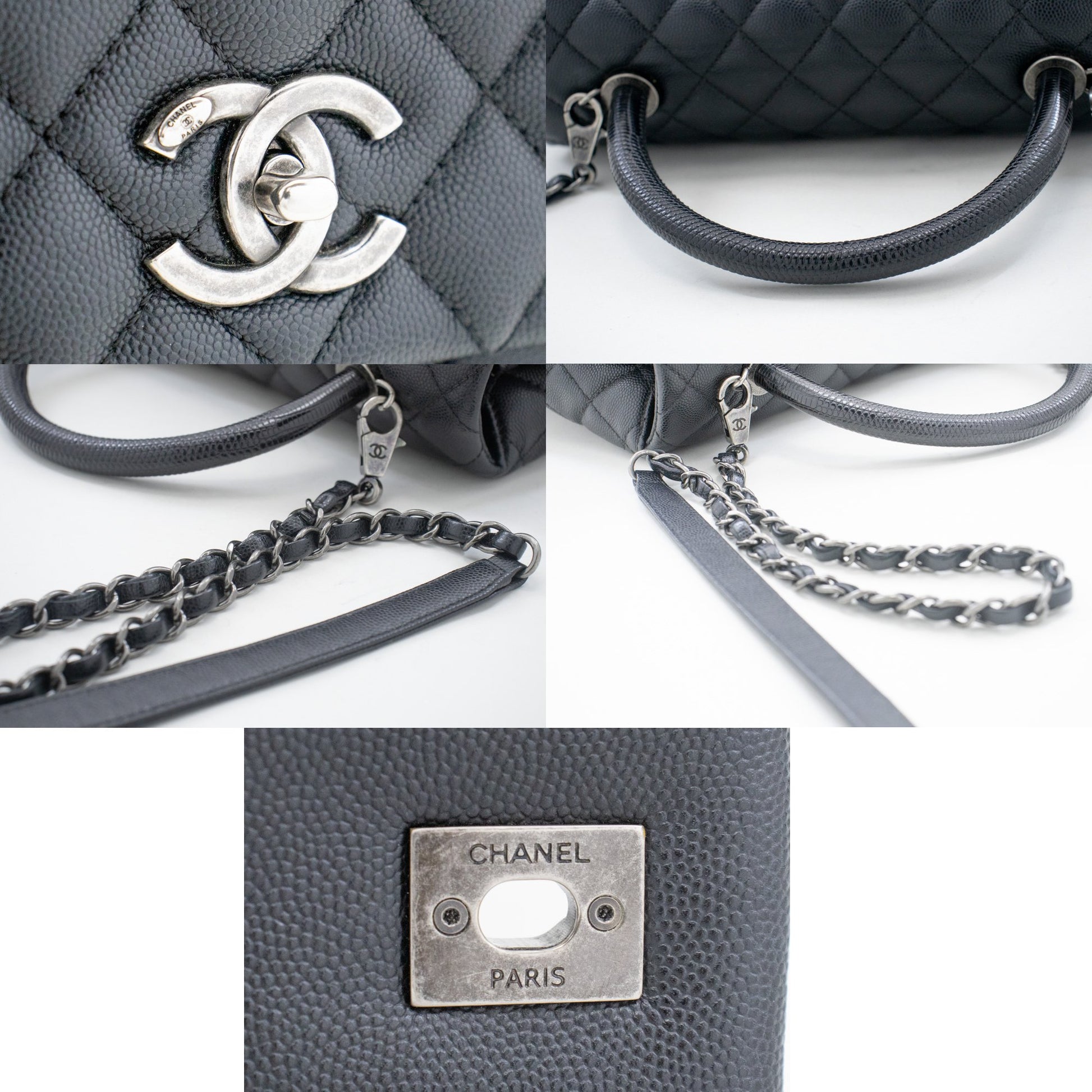 CHANEL 2-Wege-Top-Handle-Tasche Schultertasche Schwarz Caviar-Leder L52 hannari-shop