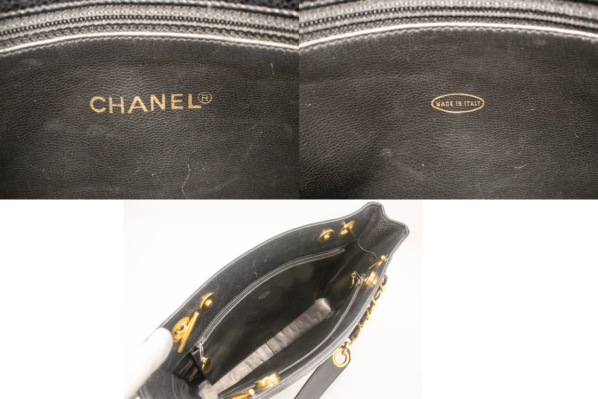 CHANEL Caviar Triple Coco Chain Shoulder Bag Black Leather Gold m25 hannari-shop