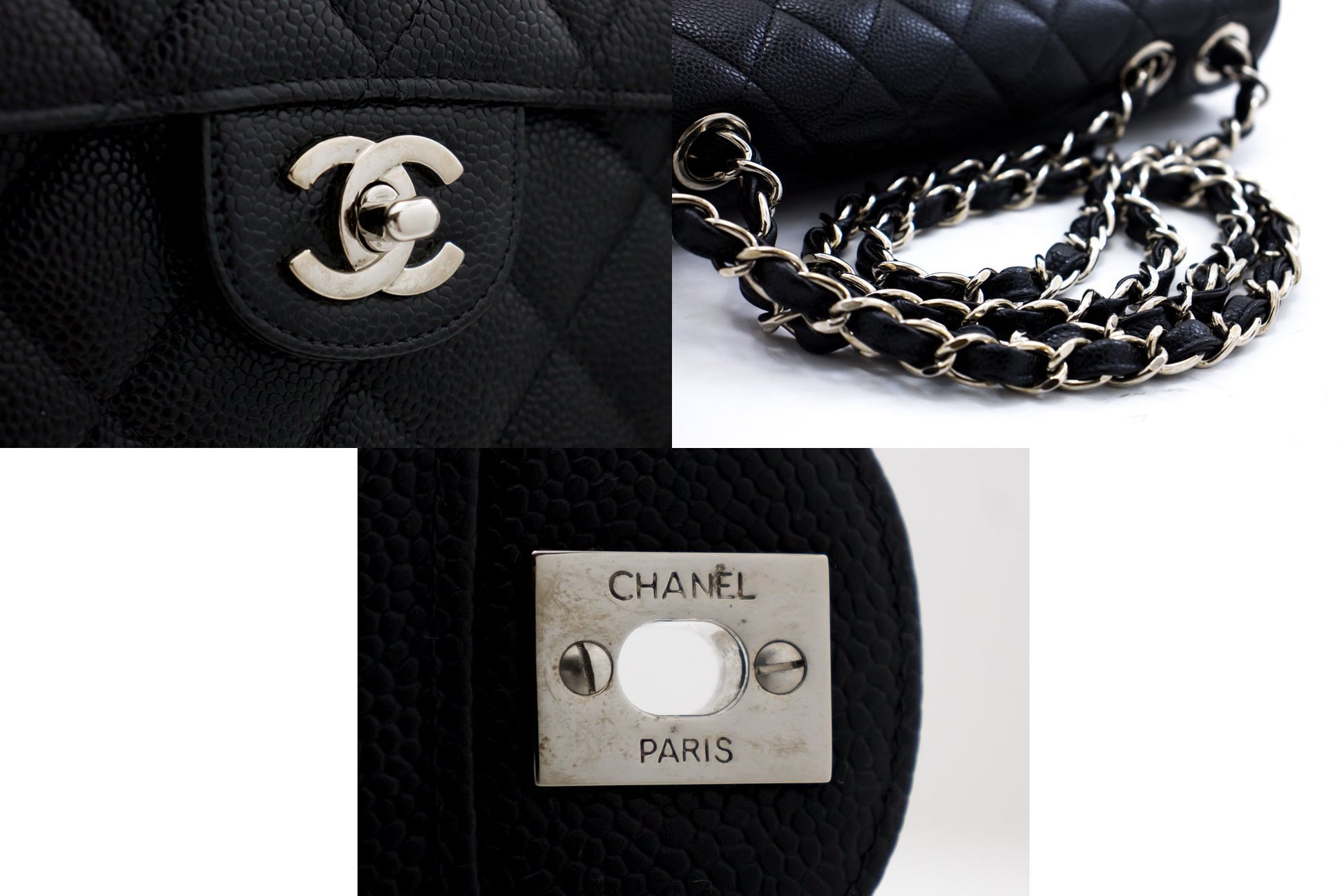 CHANEL Large Classic Handbag Chain Shoulder Bag Flap Black Caviar g66 hannari-shop