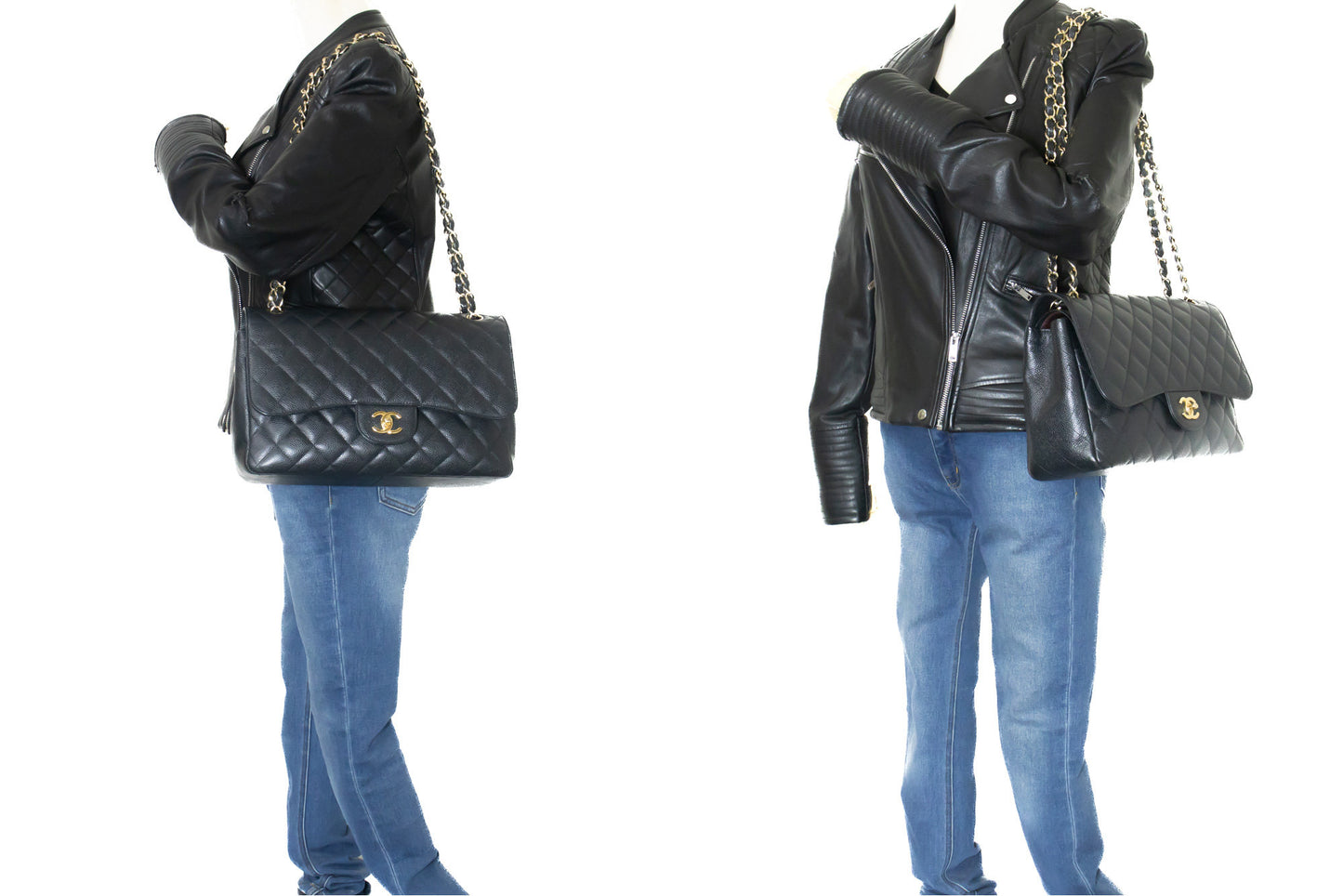 CHANEL Classic Large 11" Chain Schultertasche mit Klappe Schwarz Caviar L66 hannari-shop