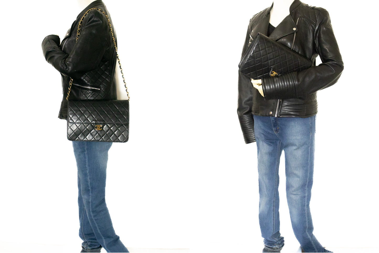 CHANEL Chain Shoulder Bag Clutch Black Quilted Flap Lambskin Purse k13 hannari-shop