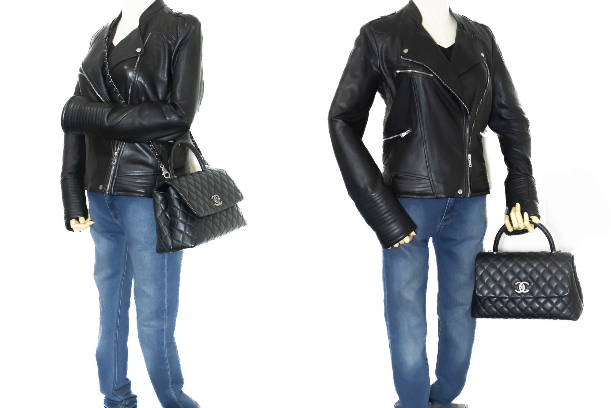 CHANEL 2-Wege-Top-Handle-Tasche Schultertasche Schwarz Caviar-Leder L52 hannari-shop